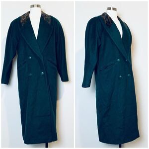 Vintage Green Wool Blend Princess Trench Peacoat Small Medium Velvet